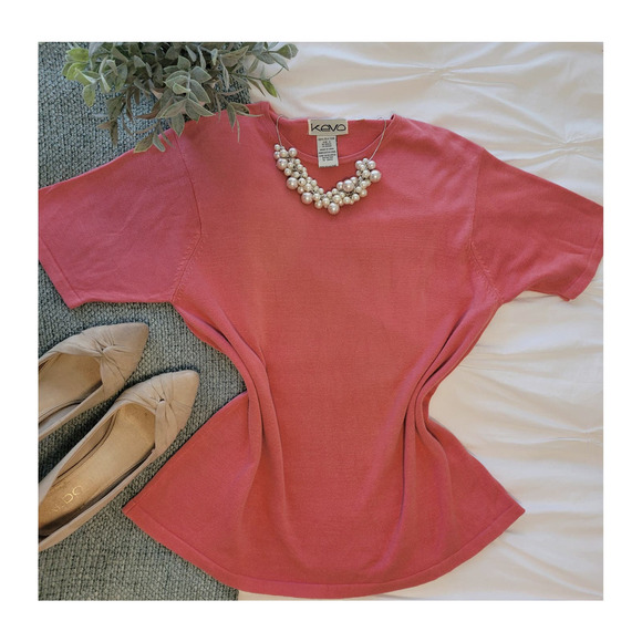 Vintage Kevo 100% Silk Pink short sleeve sweater top M - Picture 1 of 3